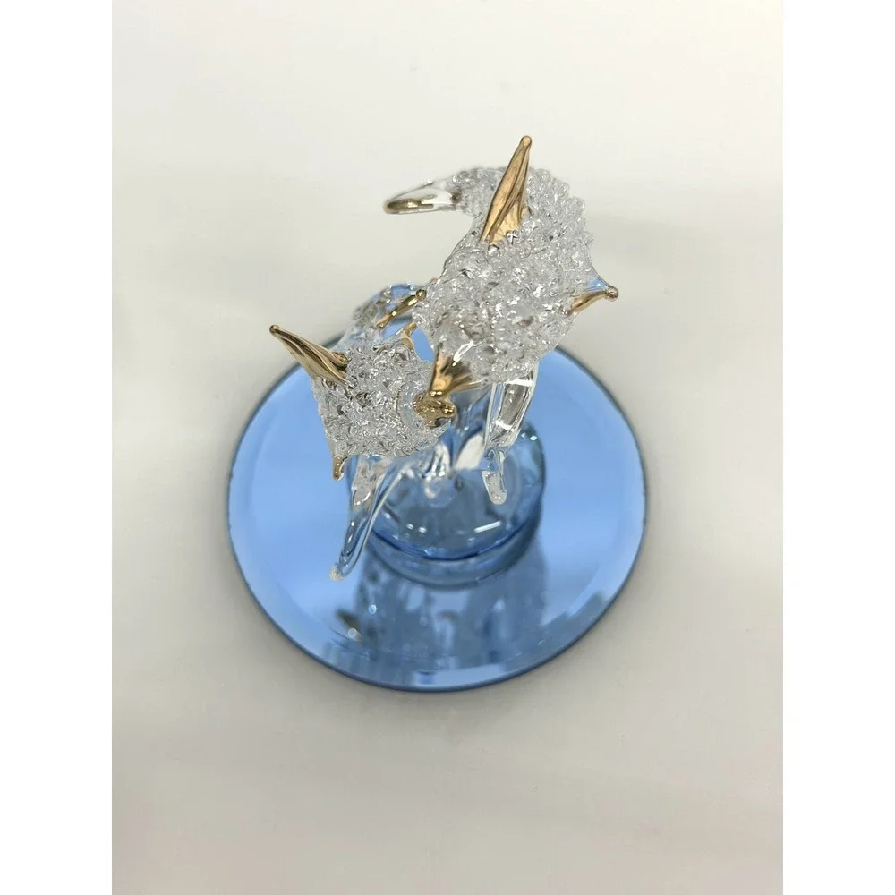 Spun Glass Dolphin Porpoise Figurine Ornament Mirror Base 24K Gold